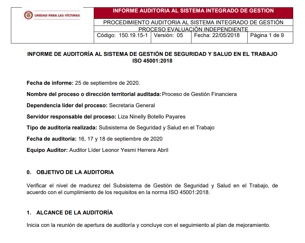 informe auditoria del sgsst   gestion financiera