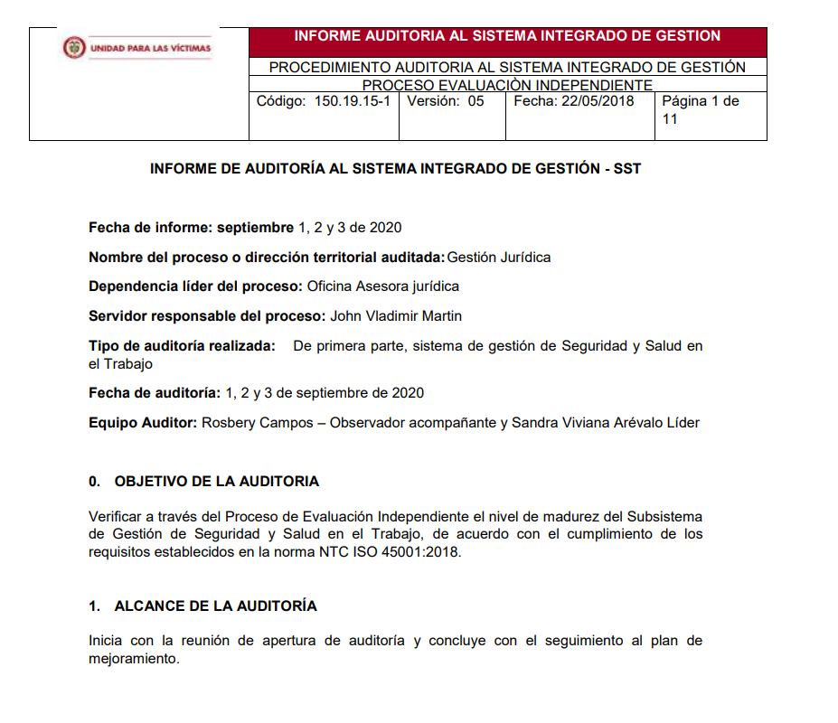informe auditoria del sgsst   gestion juridica