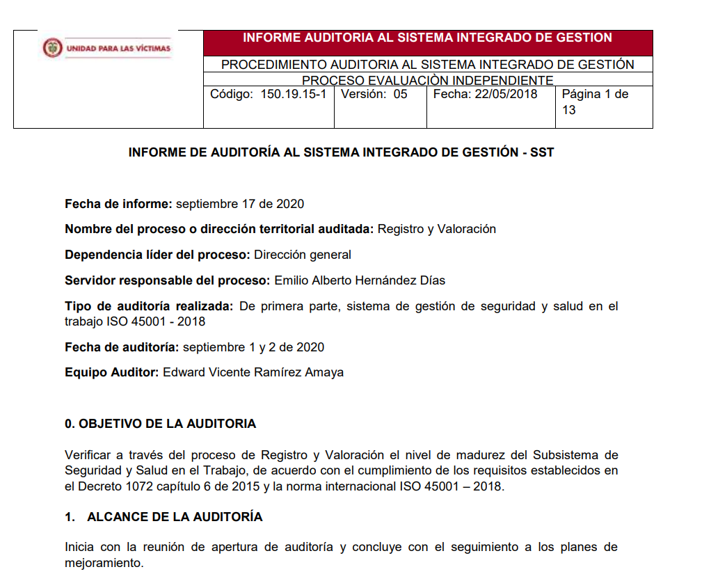 informe auditoria del sgsst   registro y valoracion