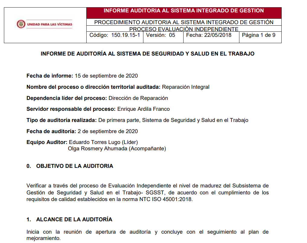 informe auditoria del sgsst   reparacion integral