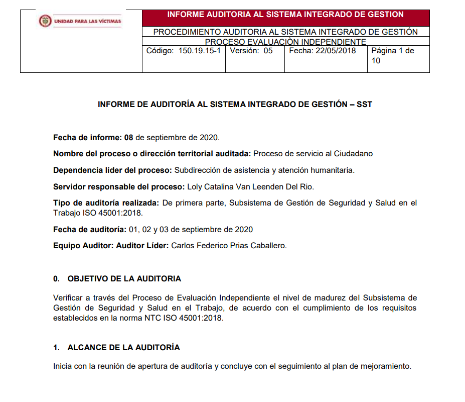 informe auditoria del sgsst   servicio al ciudadano