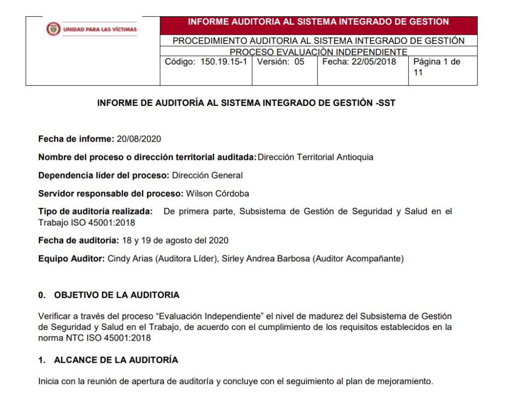 informe final auditoria interna sgsst dt antioquia
