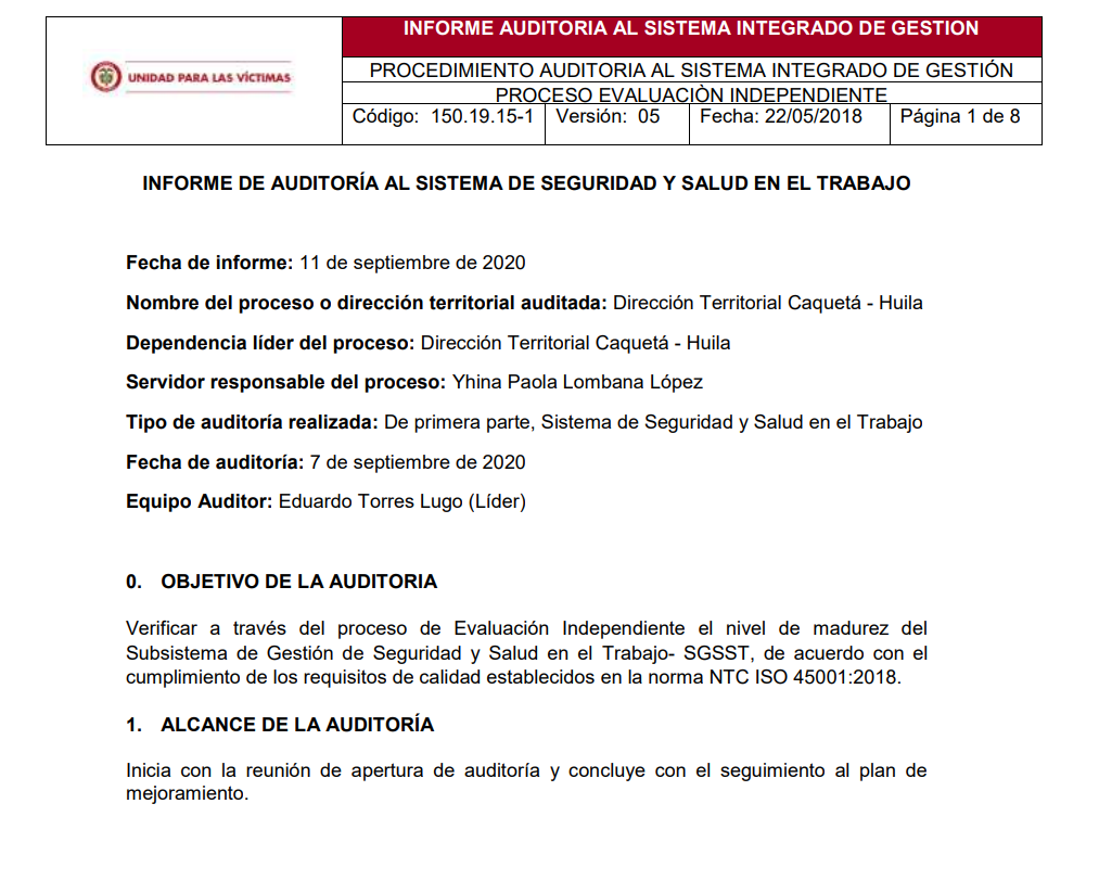 informe final auditoria interna sgsst dt caqueta y huila
