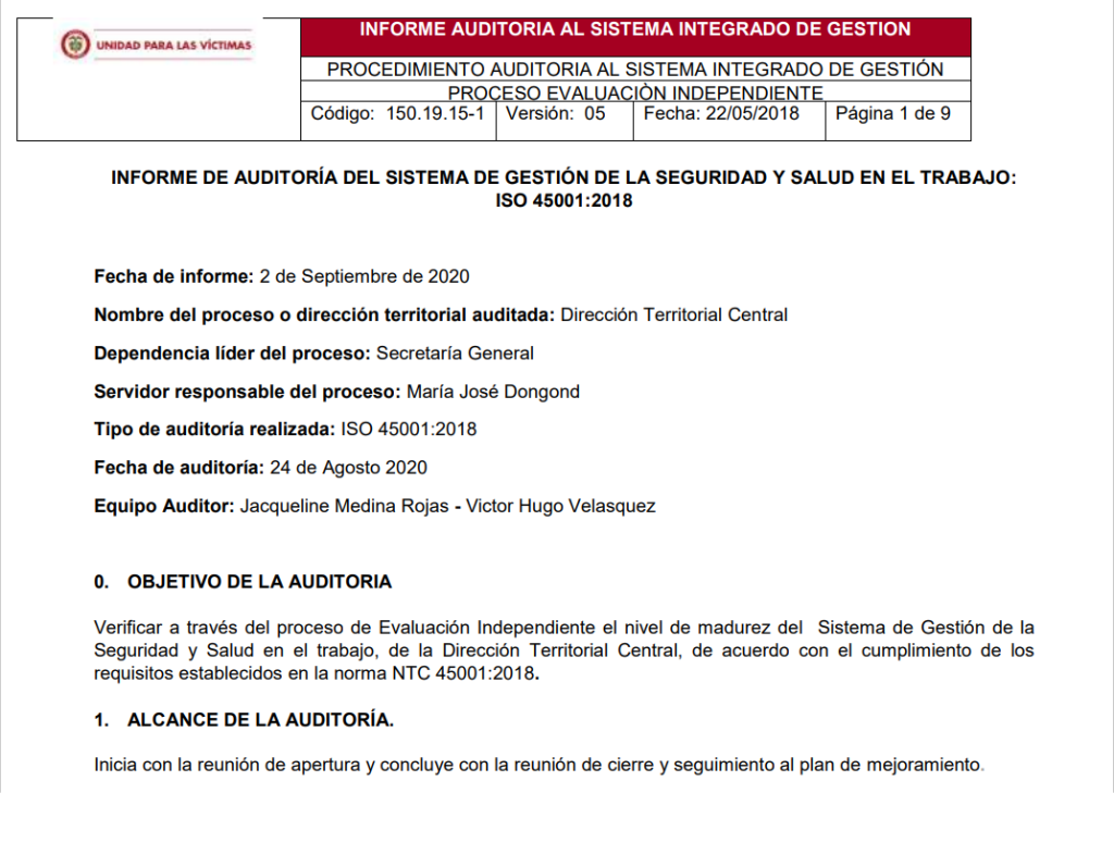 informe final auditoria interna sgsst dt central