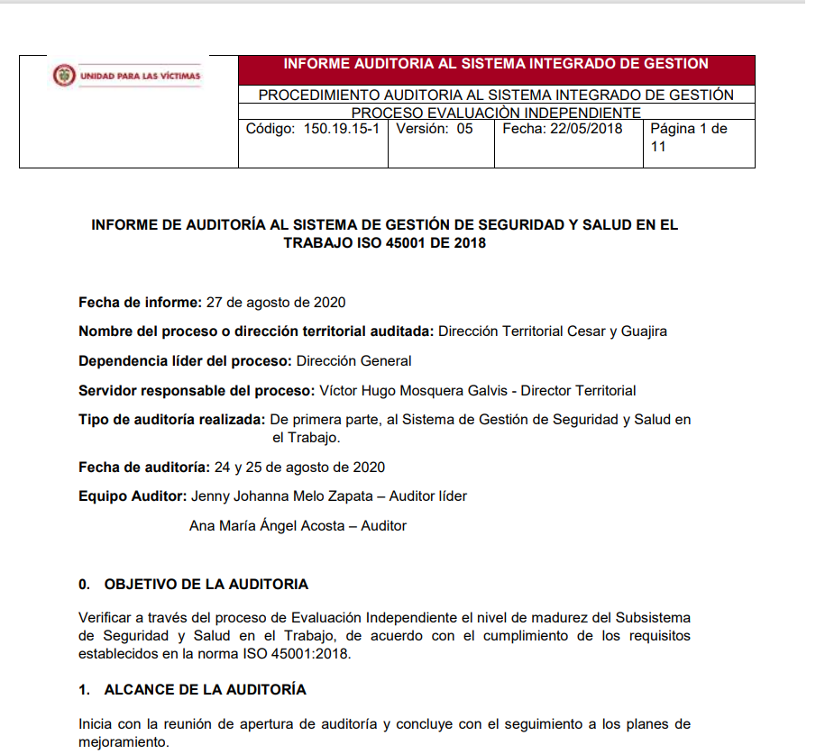 informe final auditoria interna sgsst dt cesar guajira