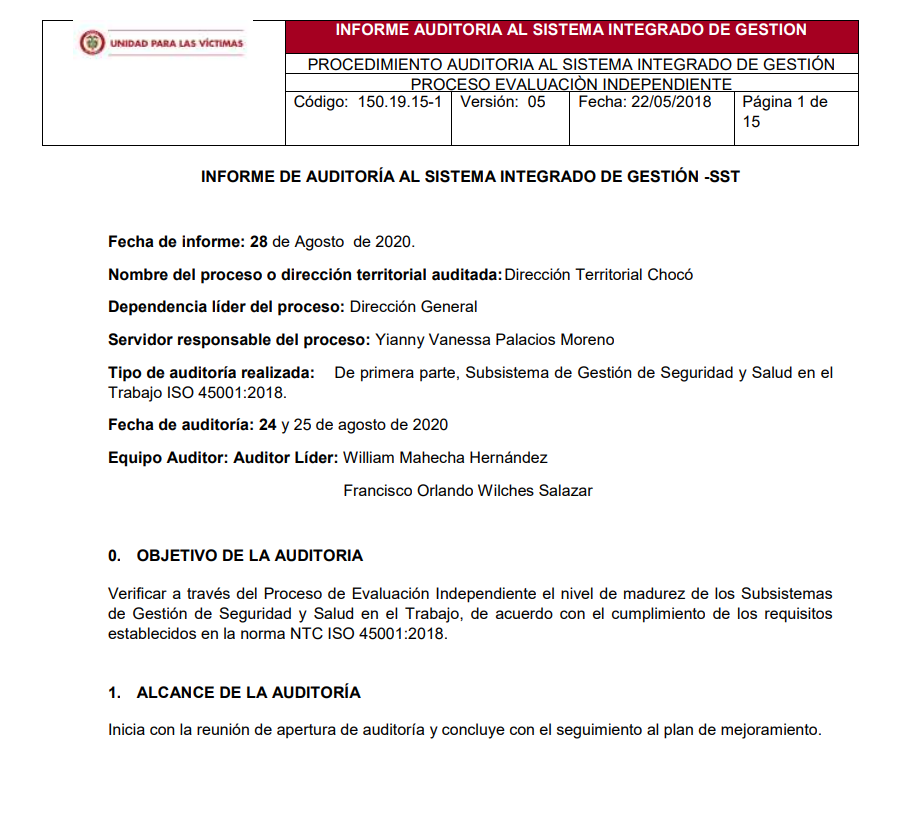 informe final auditoria interna sgsst dt choco