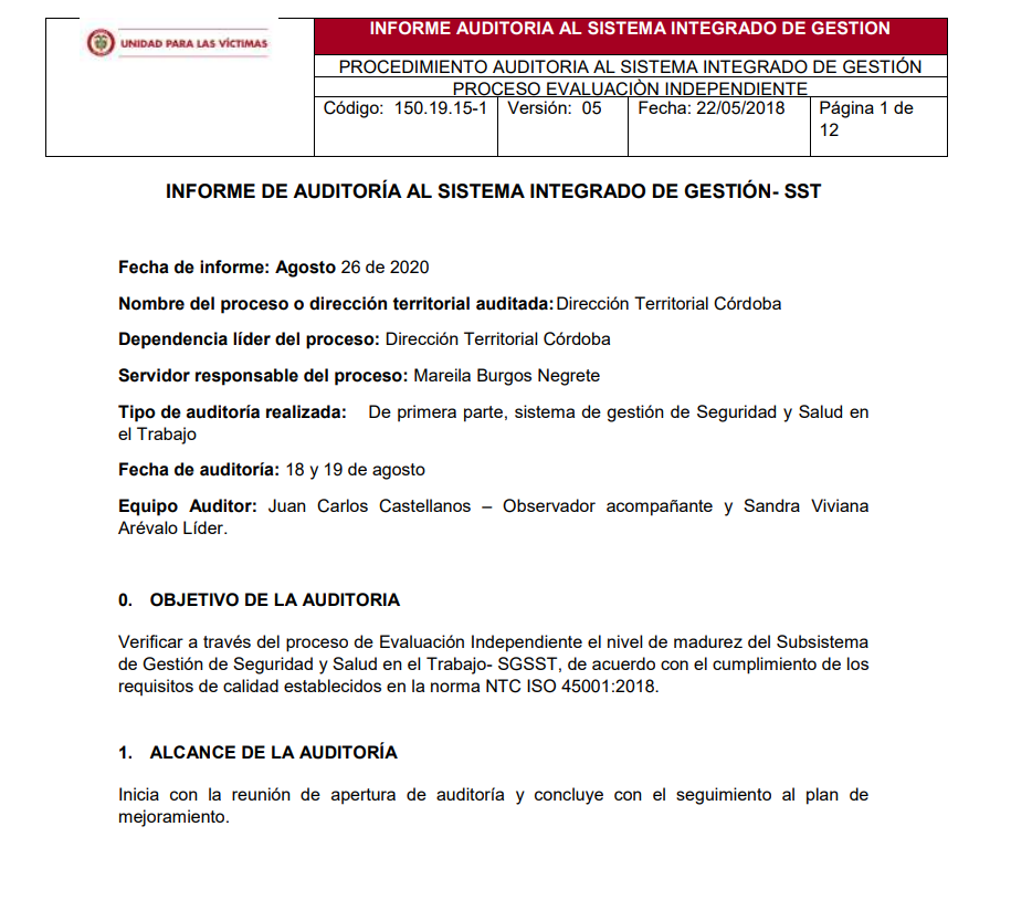 informe final auditoria interna sgsst dt cordoba