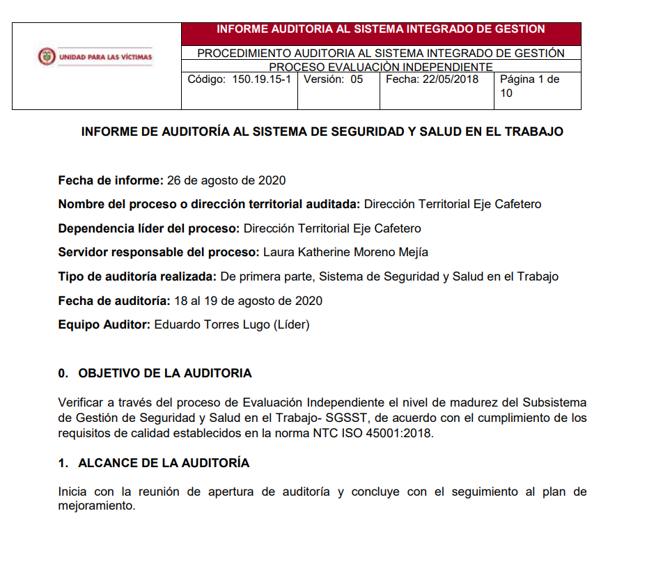 informe final auditoria interna sgsst dt eje cafetero