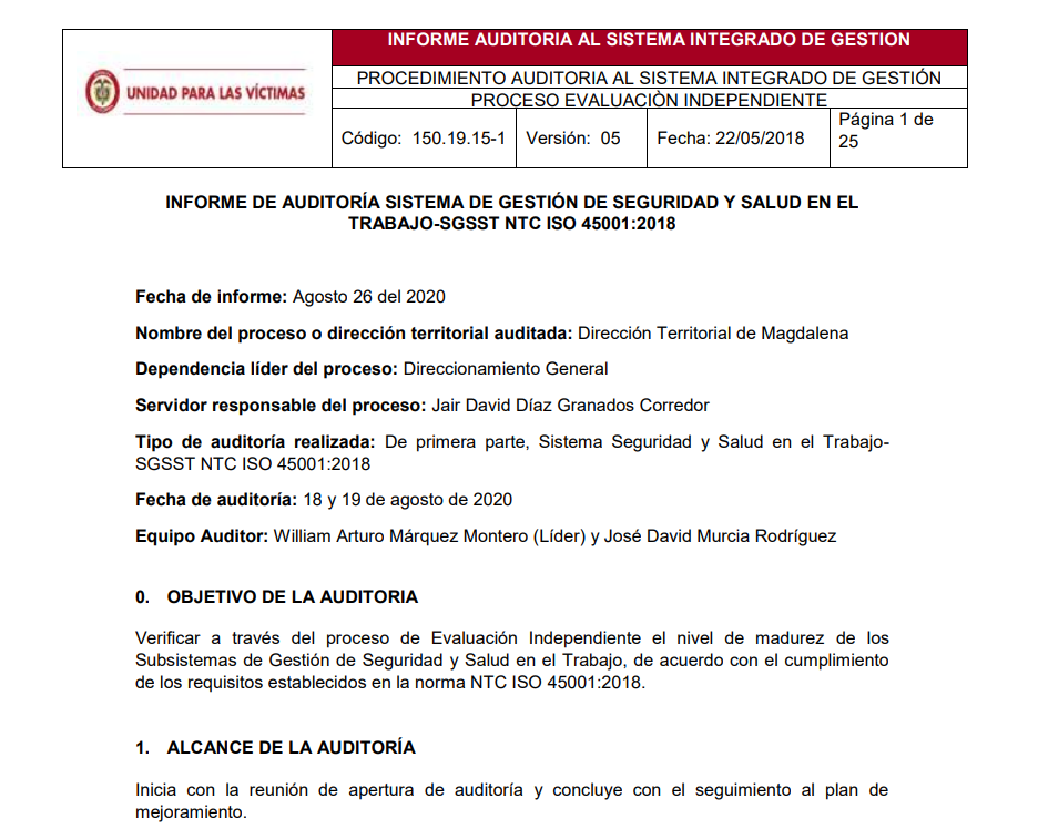 informe final auditoria interna sgsst dt magdalena