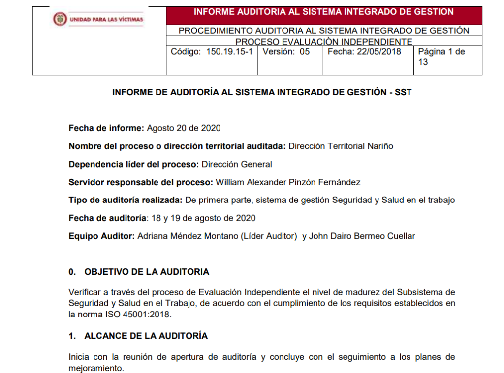 informe final auditoria interna sgsst dt narino