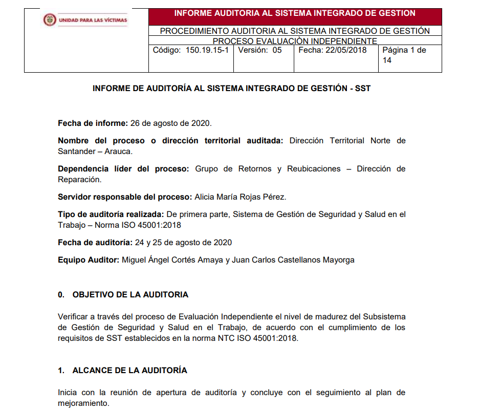 informe final auditoria interna sgsst dt norte de santander