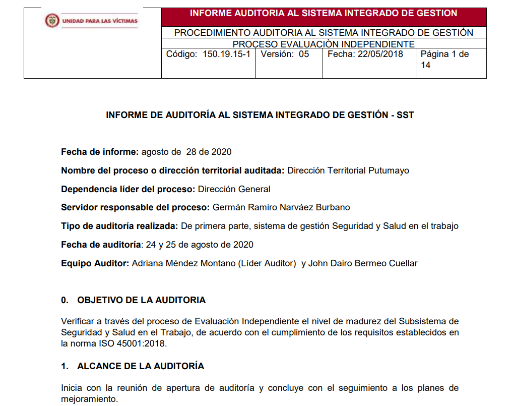 informe final auditoria interna sgsst dt putumayo