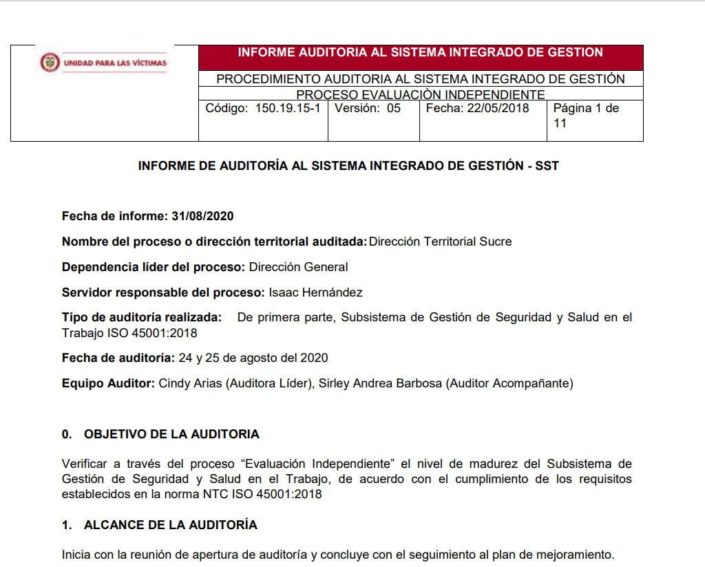 informe final auditoria interna sgsst dt sucre