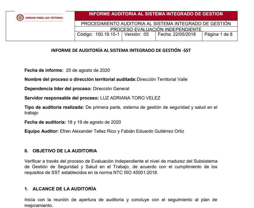 informe final auditoria interna sgsst dt valle