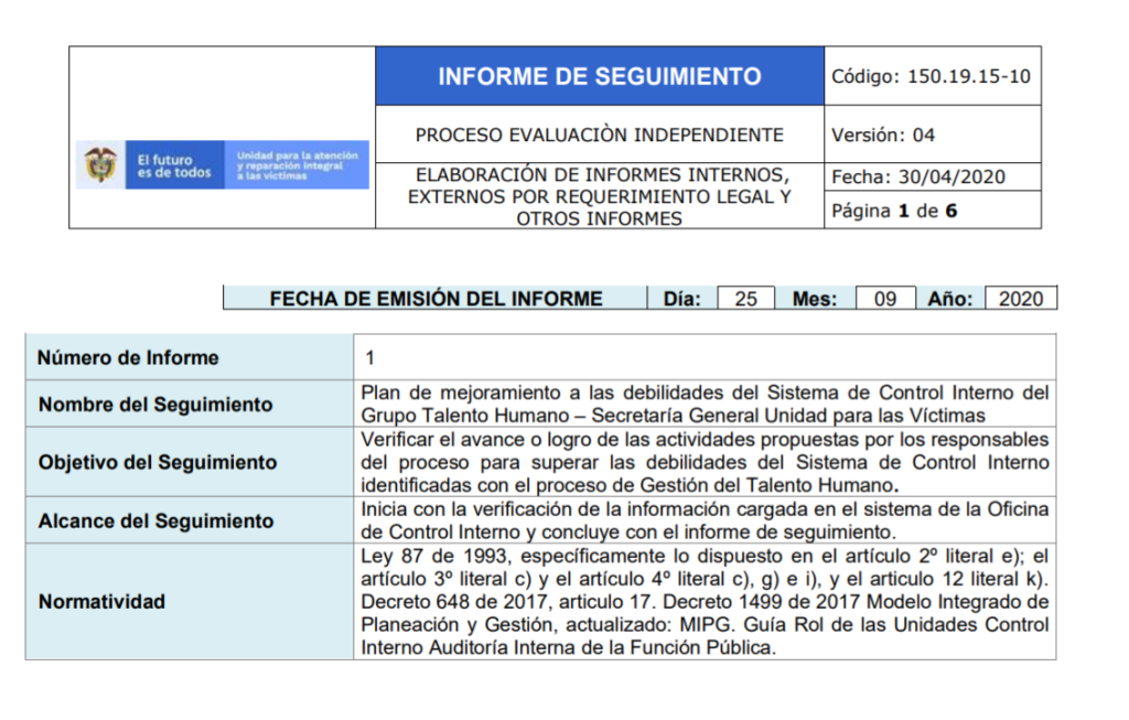 seguimiento plan mejoramiento talento humano 2020