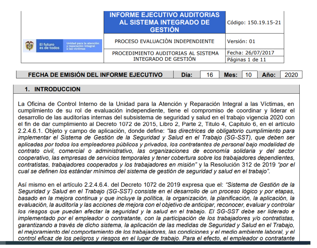 informe ejecutivo auditoria sgsst 2020
