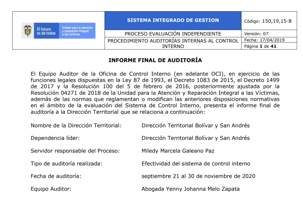 informe final auditoria direccion territorial bolivar y san andres 2020