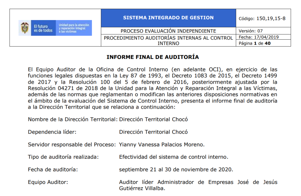 informe final auditoria direccion territorial choco 2020