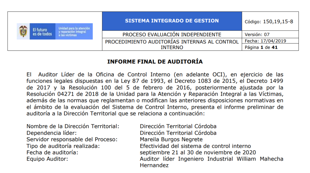 informe final auditoria direccion territorial cordoba 2020
