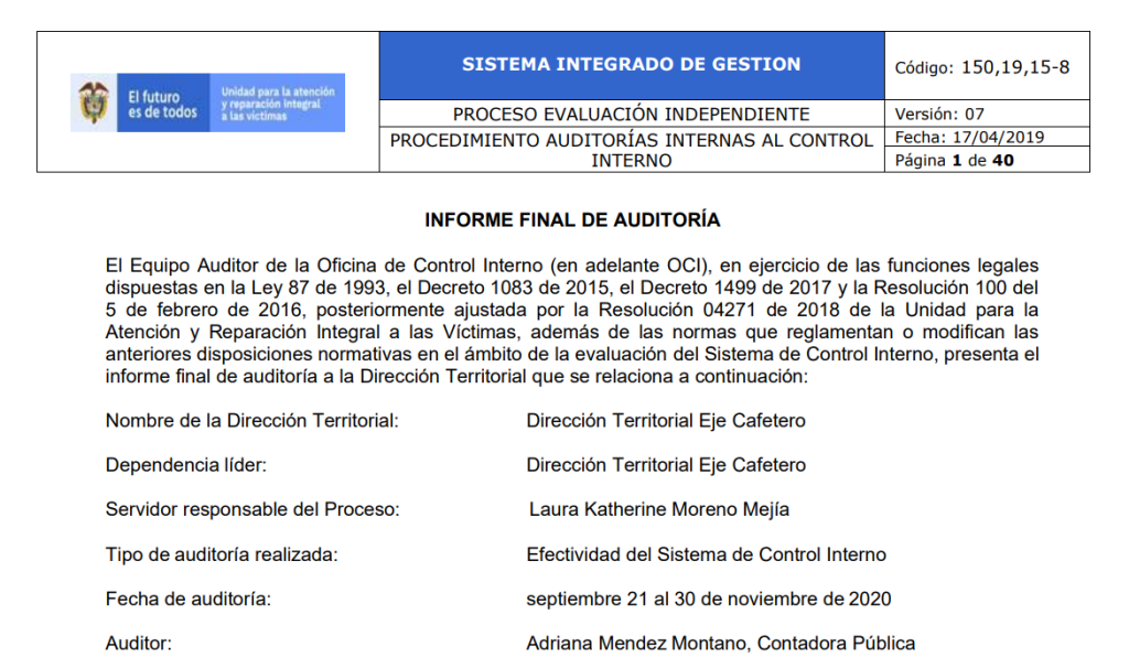 informe final auditoria direccion territorial eje cafetero 2020