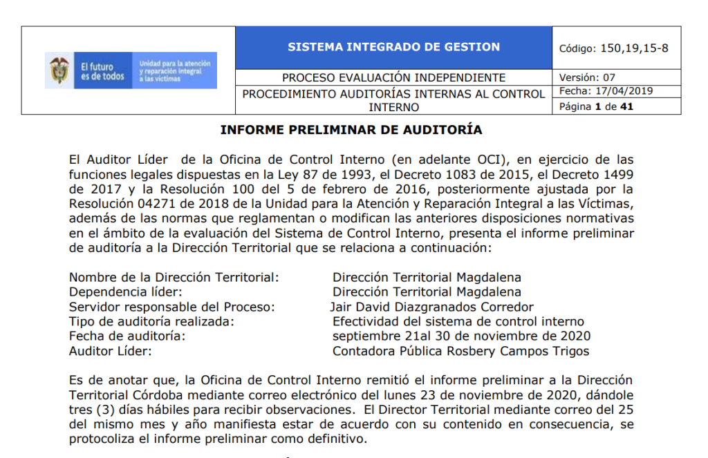 informe final auditoria direccion territorial magdalena 2020
