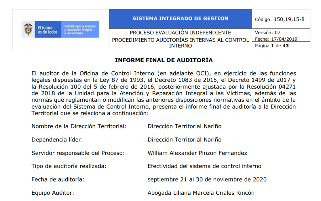 informe final auditoria direccion territorial narino 2020