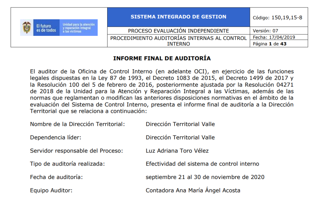 informe final auditoria direccion territorial valle 2020