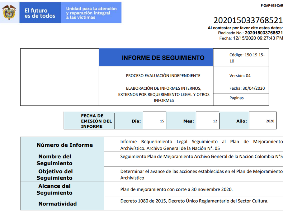 informe plan mejoramiento agn diciembre 2020