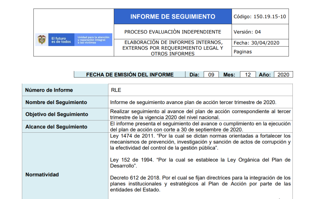 informe seguimiento avance plan de accion 3er trimestre 2020 nn