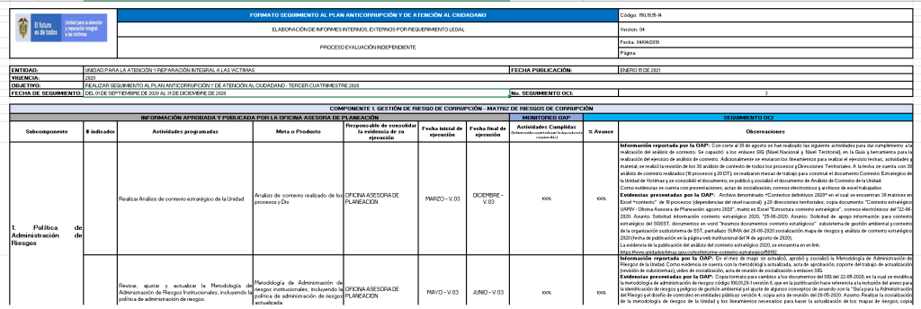 seguimiento plan anticorrupcion y de atencion al ciudadano 3er cuatrimestre 2020