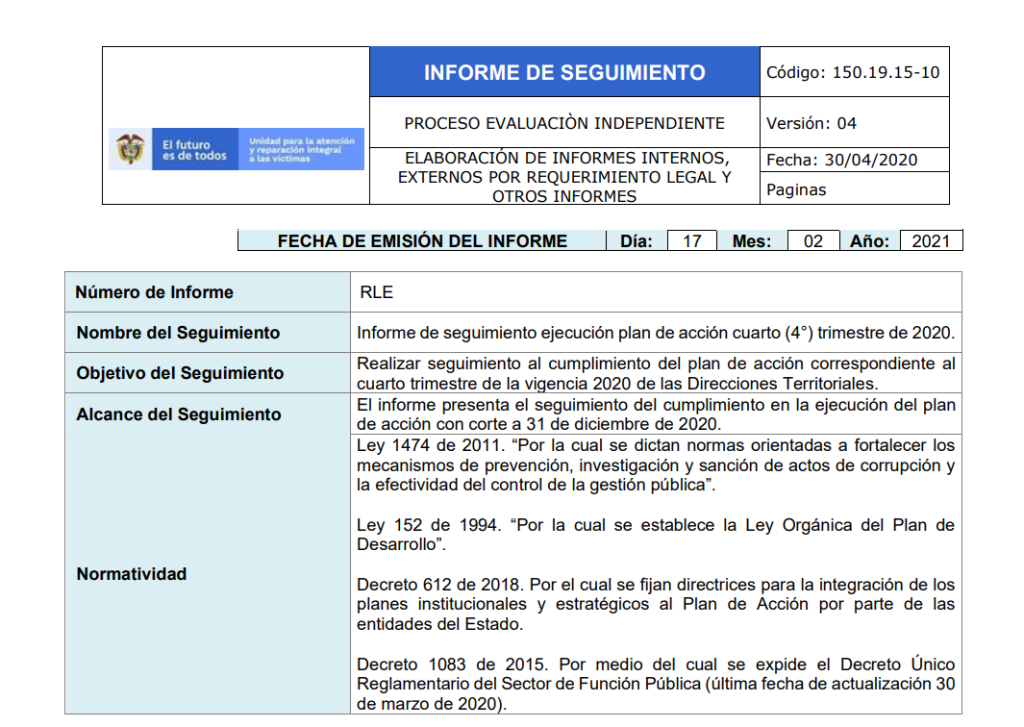 informe seguimiento ejecucion plan de accion 4to trimestre 2020 dts