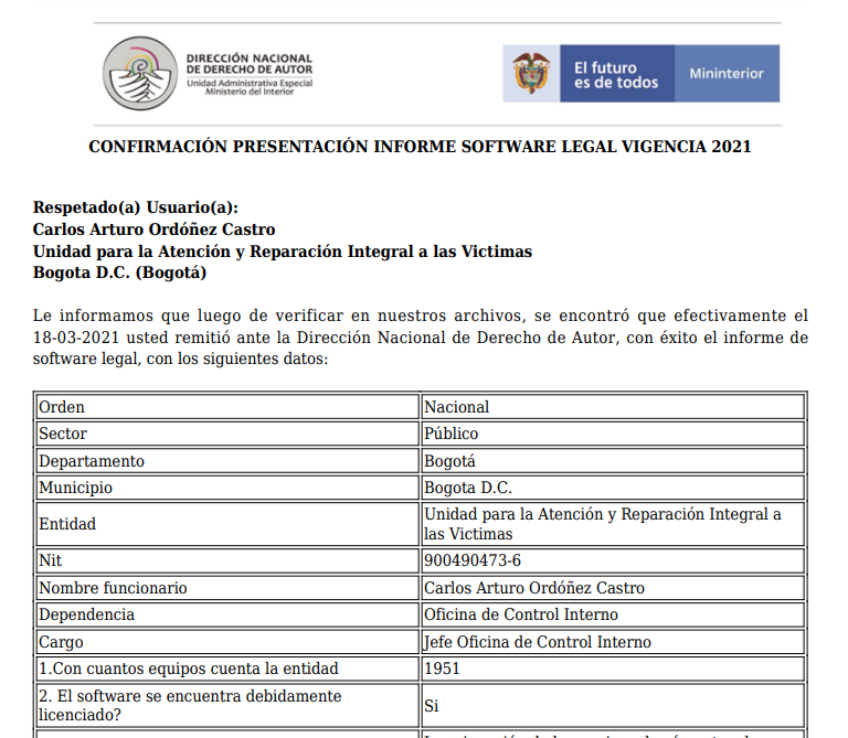 certificado informe software