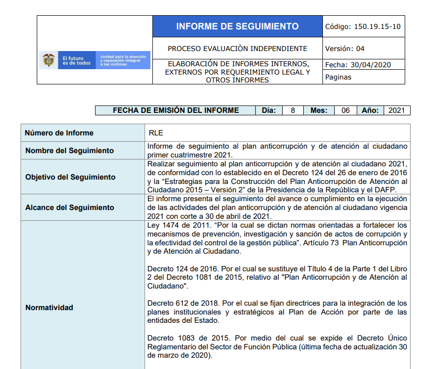 informe de seguimiento al plan anticorrupcion y de atencion al ciudadano 1er cuatrimestre 2021