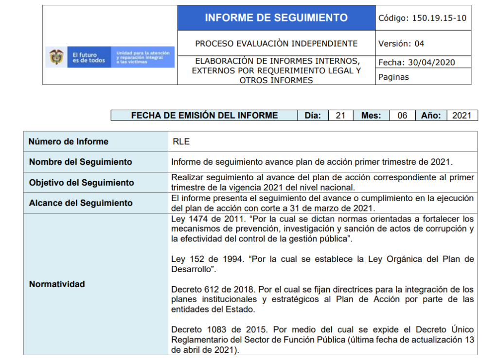 informe seguimiento avance plan de accion 1er periodo 2021 nivel nacional