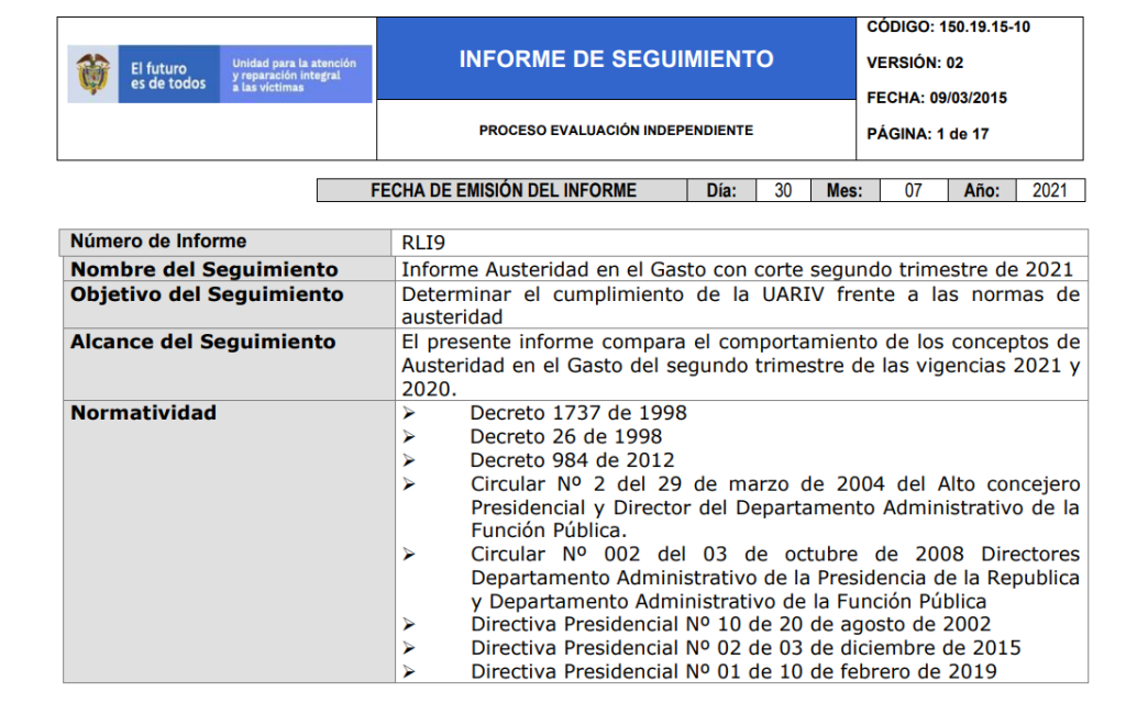 informe de austeridad abril junio 2021