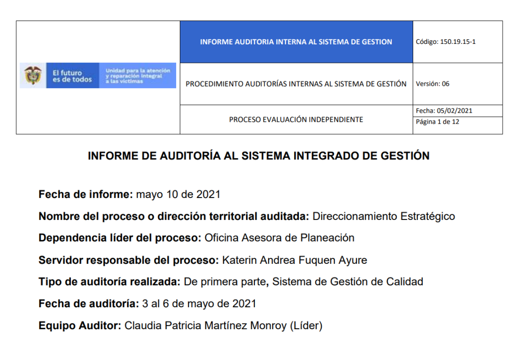 informe auditoria de calidad   direccionamiento estrategico 0