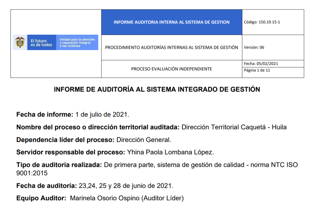 informe auditoria de calidad   dt caqueta huila