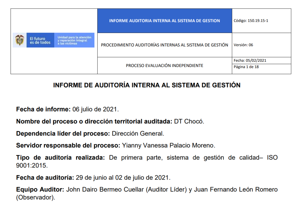 informe auditoria de calidad   dt choco