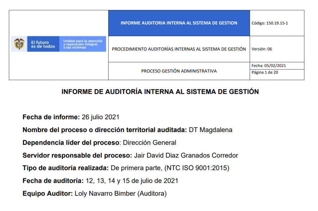 informe auditoria de calidad   dt magdalena