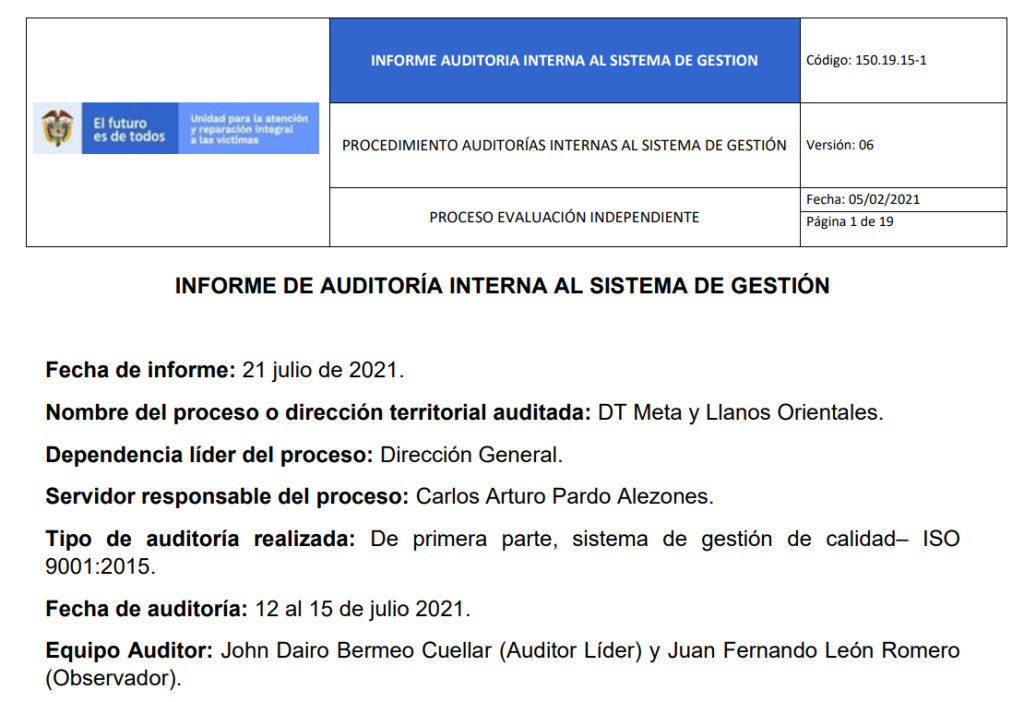 informe auditoria de calidad   dt meta y llanos orientales