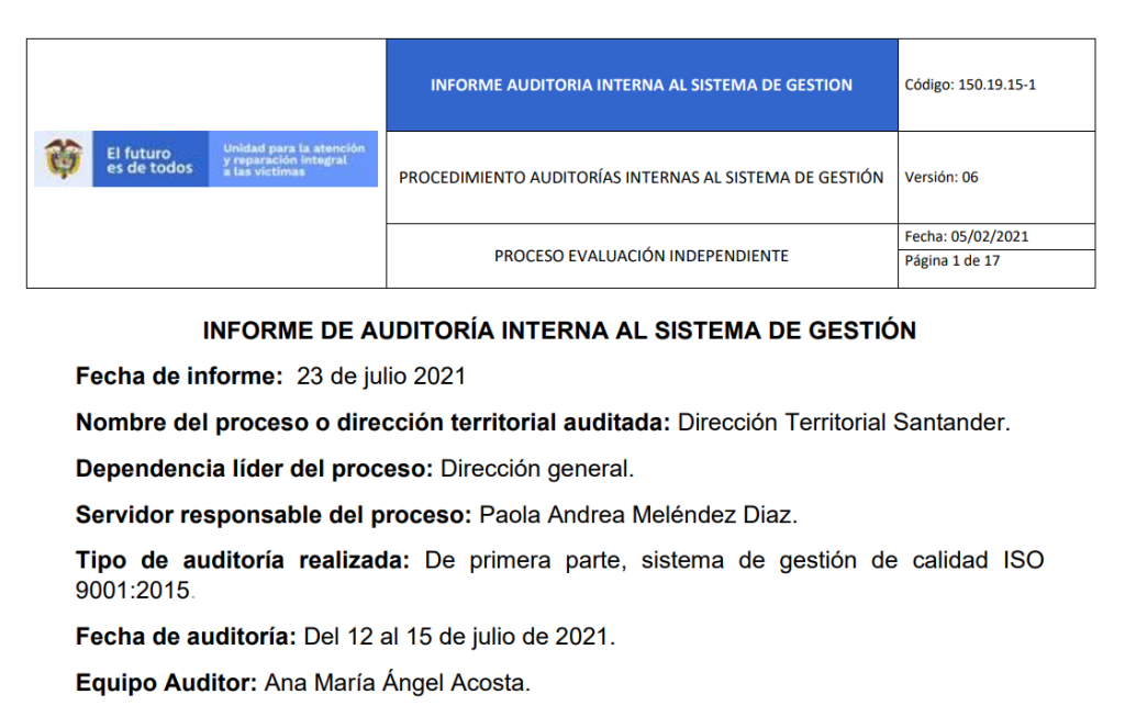 informe auditoria de calidad   dt santander