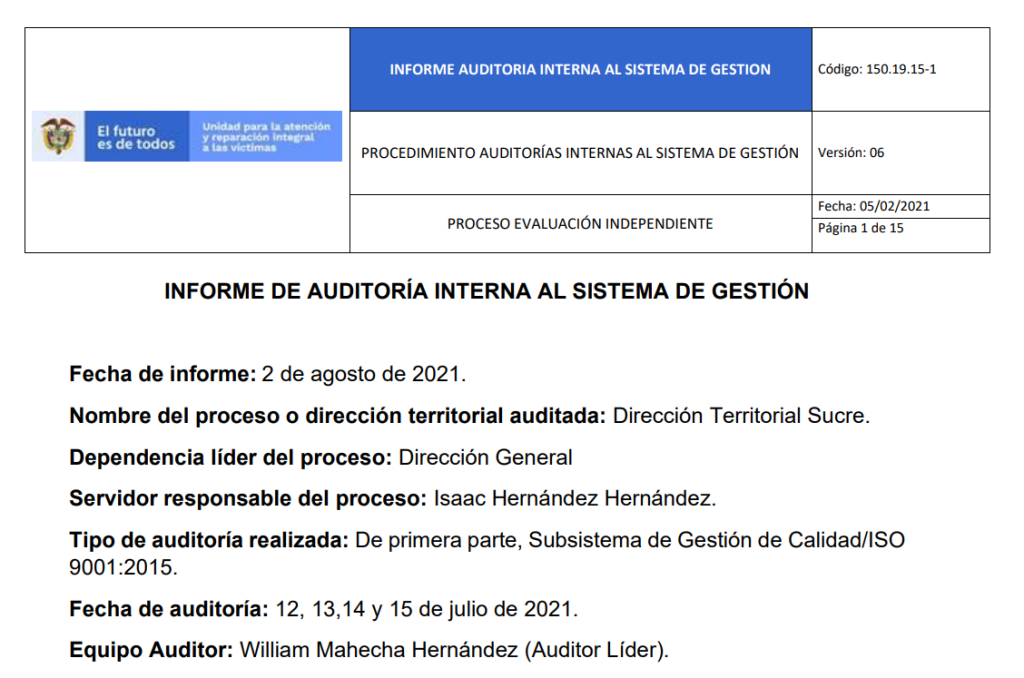 informe auditoria de calidad   dt sucre