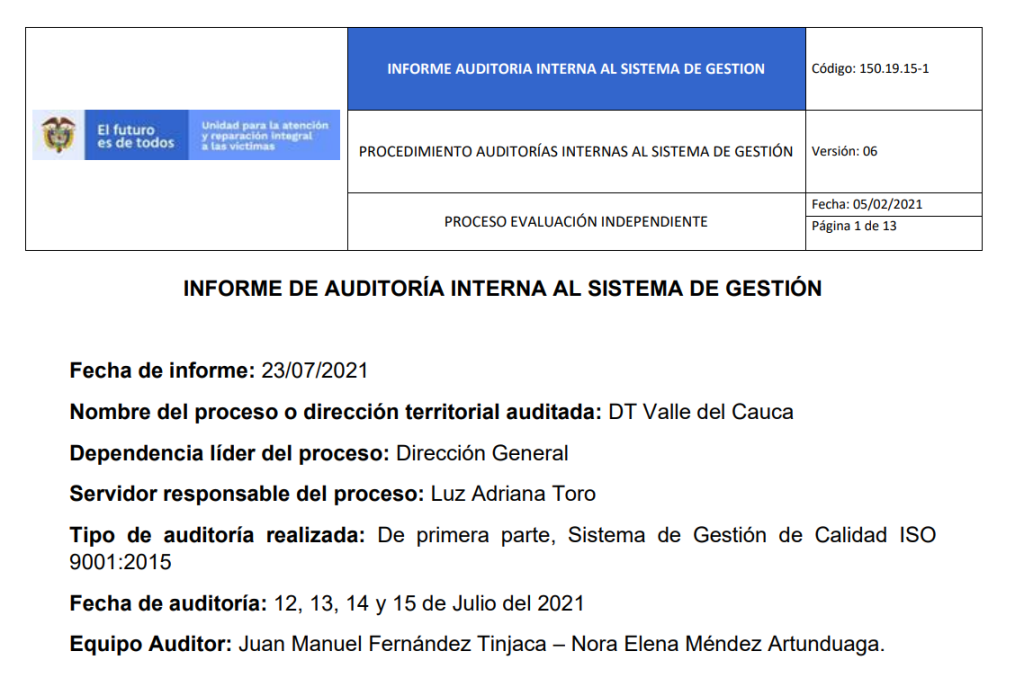 informe auditoria de calidad   dt valle