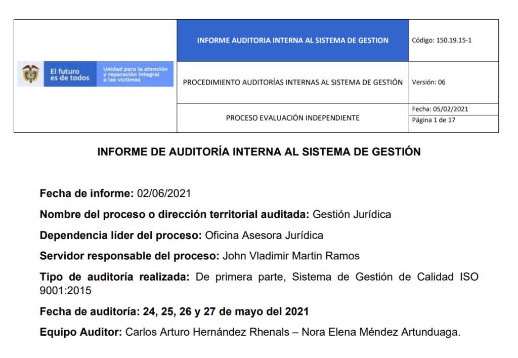 informe auditoria de calidad   gestion juridica 0