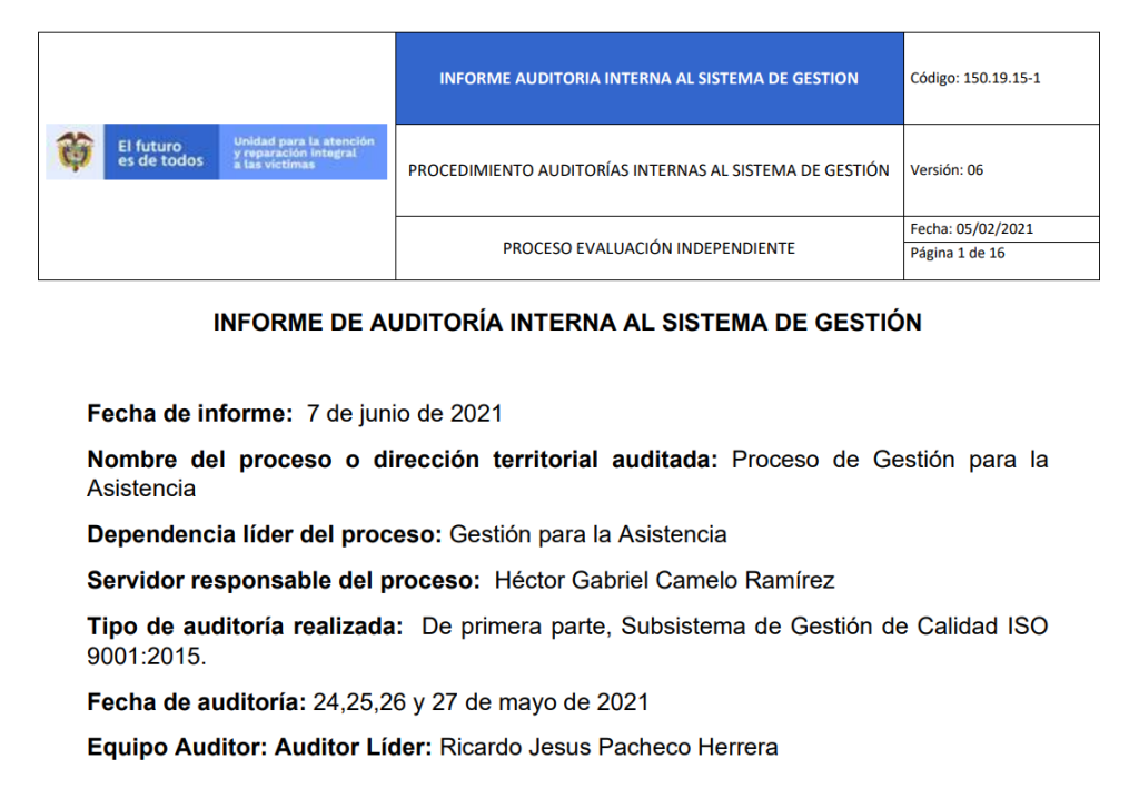 informe auditoria de calidad   gestion para la asistencia 0
