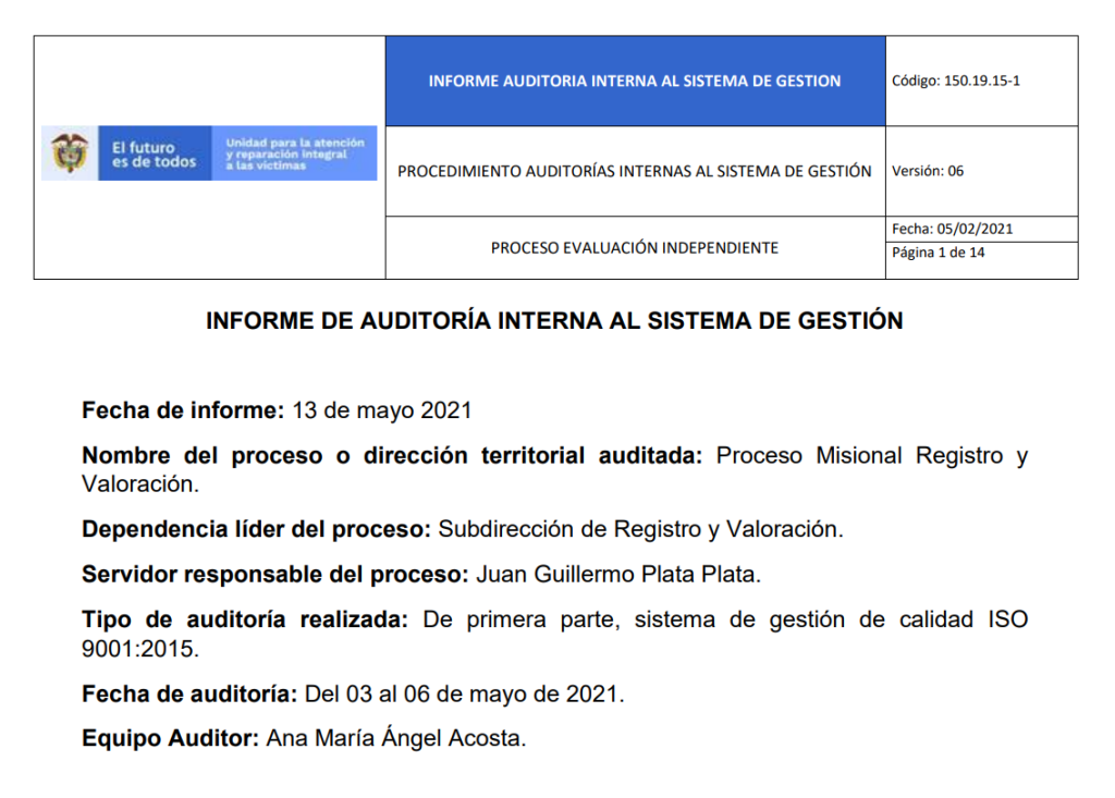 informe auditoria de calidad   registro y valoracion 0