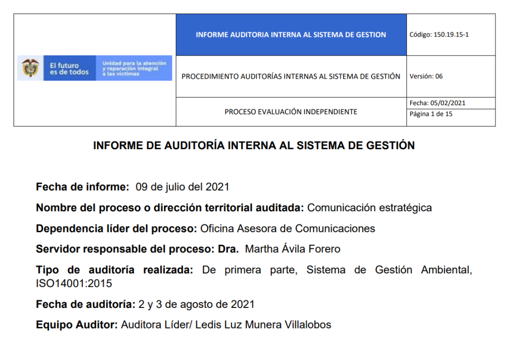 informe auditoria del sga   comunicacion estrategica