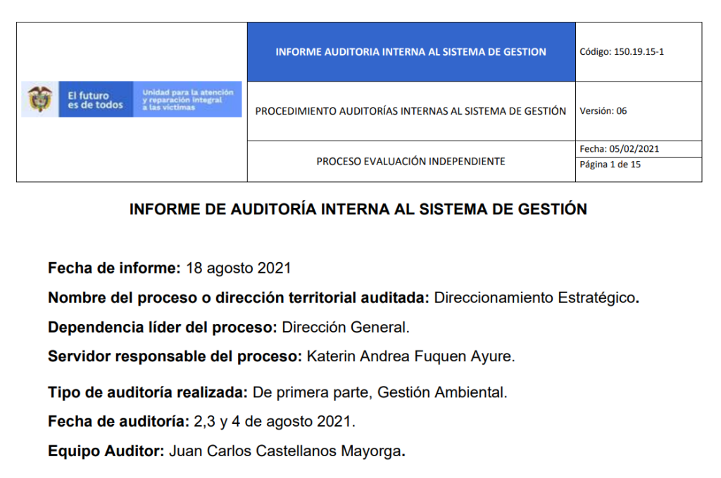 informe auditoria del sga   direccionamiento estrategico