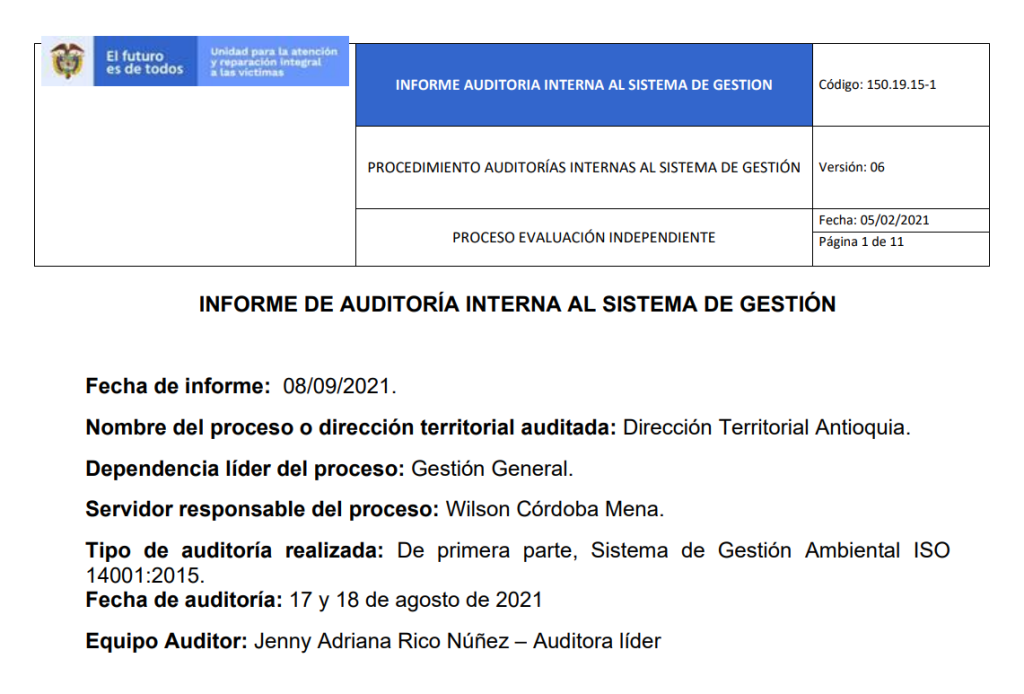 informe auditoria del sga   dt antioquia