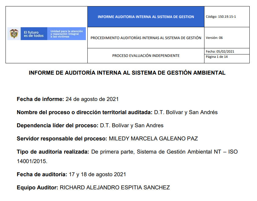 informe auditoria del sga   dt bolivar y san andres